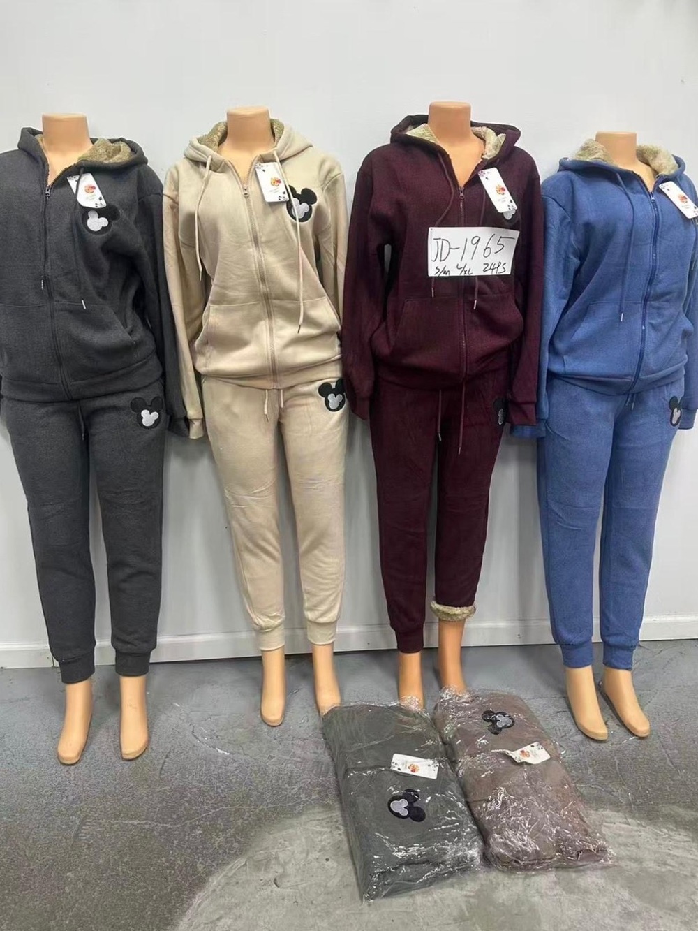 Cozy Sherpa-Lined Zip Hoodie & Joggers Set - Cream, Gray, Burgundy, Blue